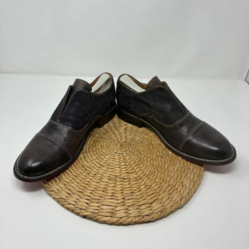 Bed Stu Women Dark Brown Distressed Leather Slip On Loafers Vibram Sole Size 11‎